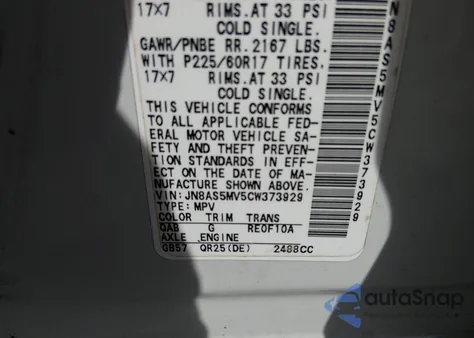 2012 Nissan Rogue Sv z USA, uszkodzony, nr VIN JN8AS5MV5CW373929